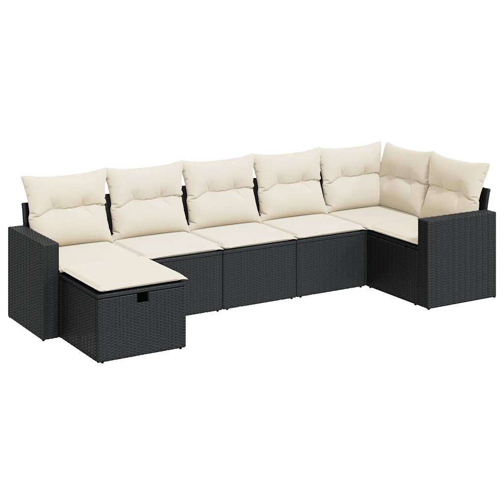 7-tlg. Garten-Sofagarnitur mit Kissen Schwarz Poly Rattan