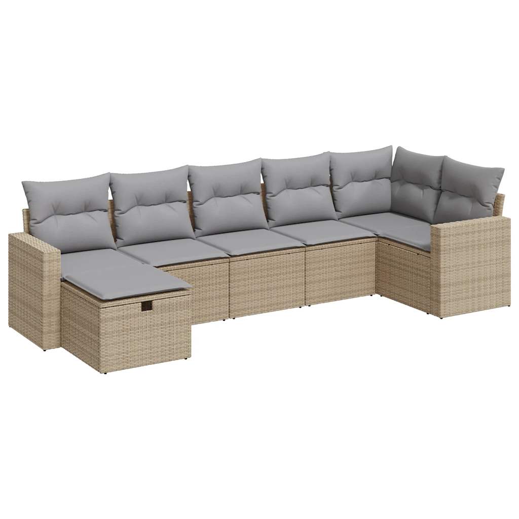 7-tlg. Garten-Sofagarnitur mit Kissen Beige Poly Rattan