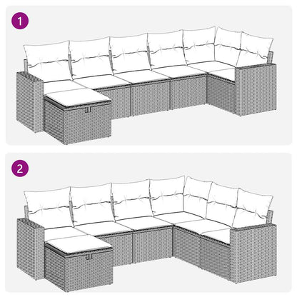 7-tlg. Garten-Sofagarnitur mit Kissen Beige Poly Rattan