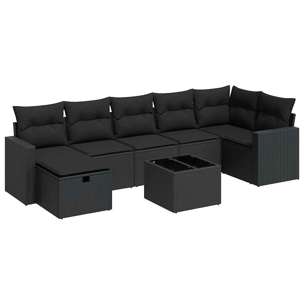 8-tlg. Garten-Sofagarnitur mit Kissen Schwarz Poly Rattan