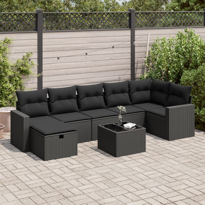 8-tlg. Garten-Sofagarnitur mit Kissen Schwarz Poly Rattan