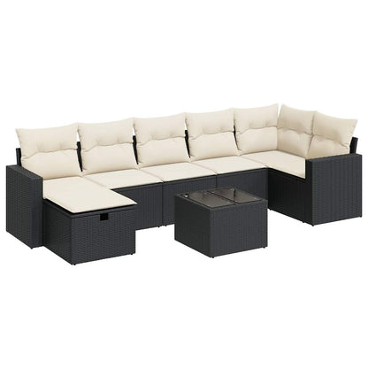 8-tlg. Garten-Sofagarnitur mit Kissen Schwarz Poly Rattan