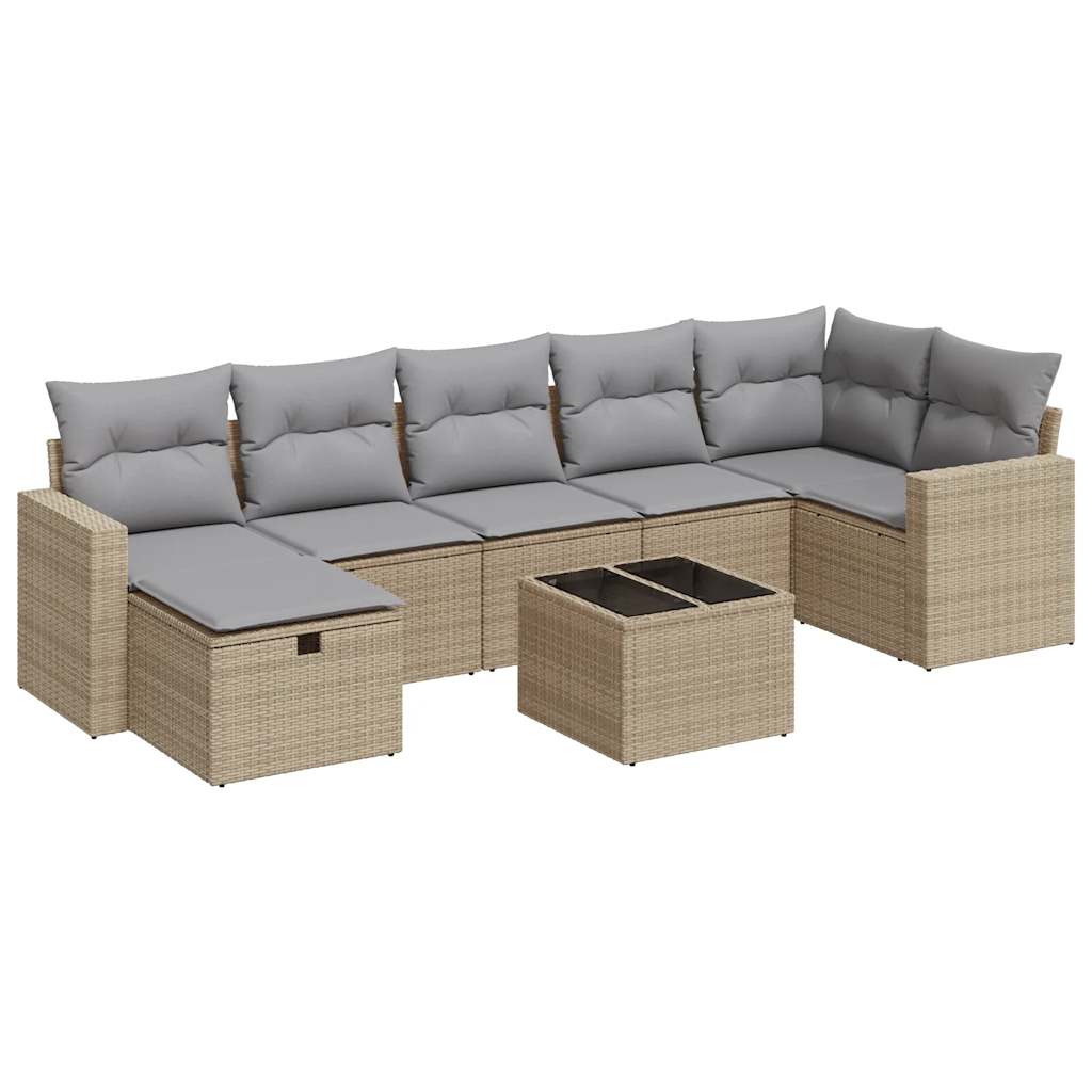 8-tlg. Garten-Sofagarnitur mit Kissen Beige Poly Rattan