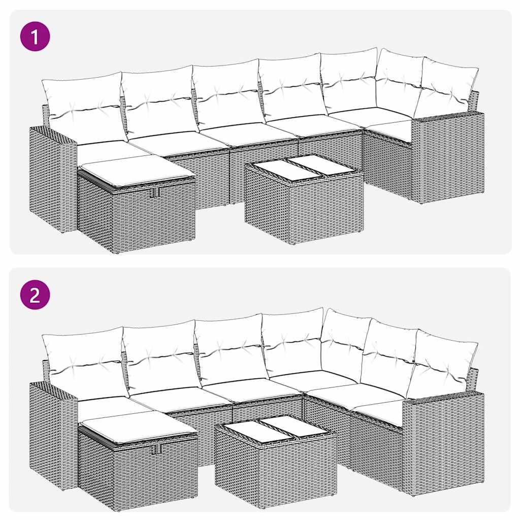 8-tlg. Garten-Sofagarnitur mit Kissen Grau Poly Rattan