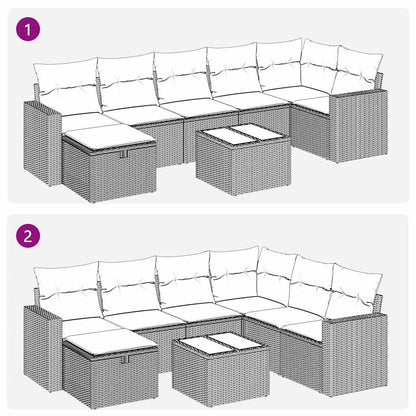 8-tlg. Garten-Sofagarnitur mit Kissen Grau Poly Rattan