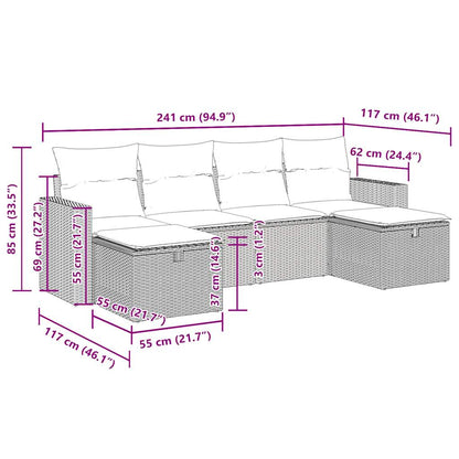 6-tlg. Garten-Sofagarnitur mit Kissen Beige Poly Rattan