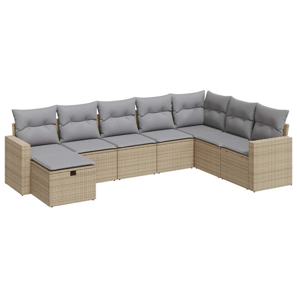 8-tlg. Garten-Sofagarnitur mit Kissen Beige Poly Rattan