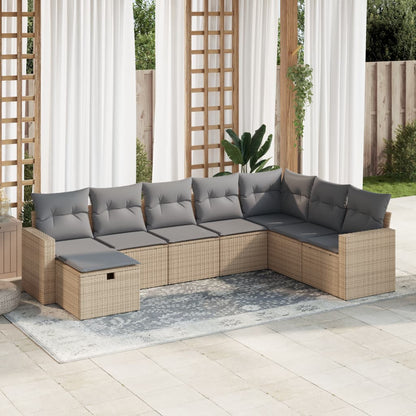 8-tlg. Garten-Sofagarnitur mit Kissen Beige Poly Rattan