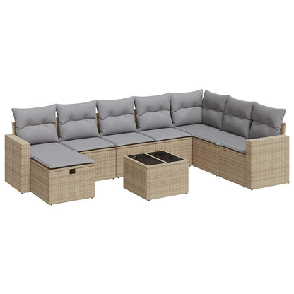 9-tlg. Garten-Sofagarnitur mit Kissen Beige Poly Rattan