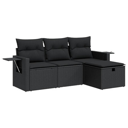 4-tlg. Garten-Sofagarnitur mit Kissen Schwarz Poly Rattan