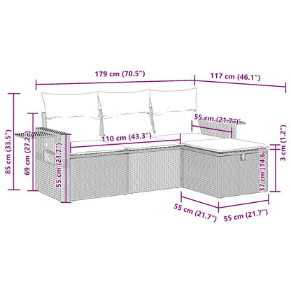 4-tlg. Garten-Sofagarnitur mit Kissen Schwarz Poly Rattan