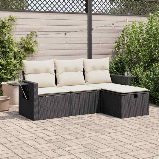 4-tlg. Garten-Sofagarnitur mit Kissen Schwarz Poly Rattan