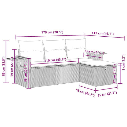 4-tlg. Garten-Sofagarnitur mit Kissen Grau Poly Rattan