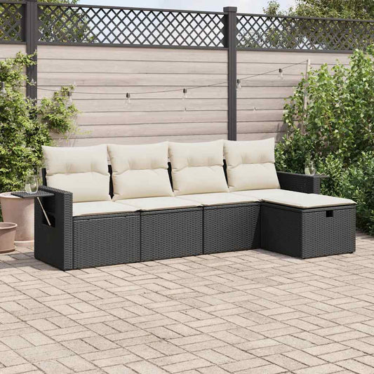 5-tlg. Garten-Sofagarnitur mit Kissen Schwarz Poly Rattan