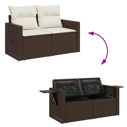 5-tlg. Garten-Sofagarnitur mit Kissen Braun Poly Rattan