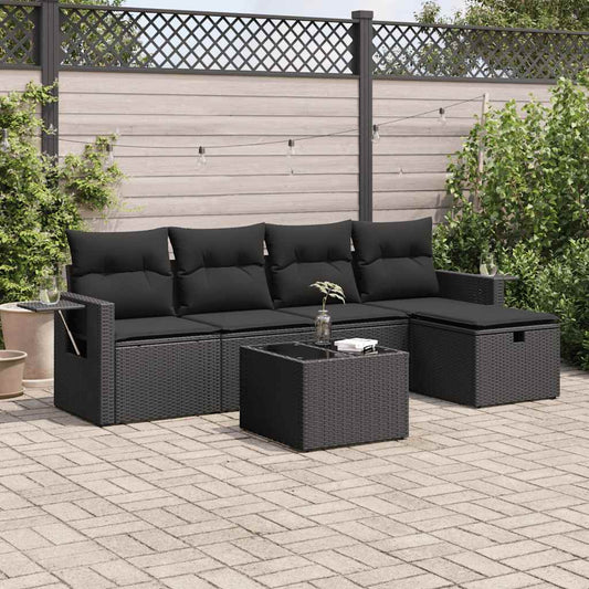 6-tlg. Garten-Sofagarnitur mit Kissen Schwarz Poly Rattan