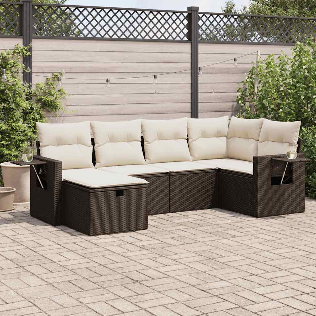 6-tlg. Garten-Sofagarnitur mit Kissen Braun Poly Rattan