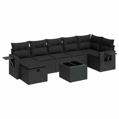 8-tlg. Garten-Sofagarnitur mit Kissen Schwarz Poly Rattan