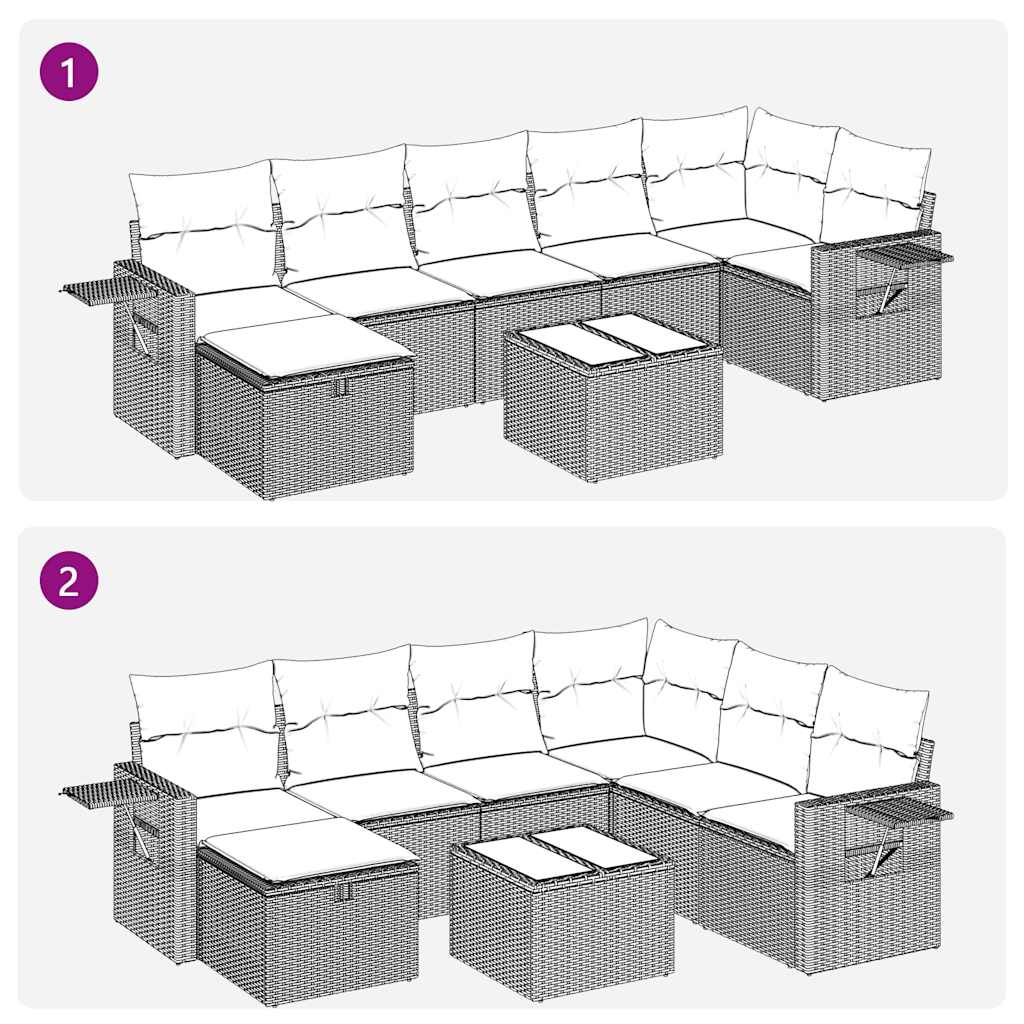 8-tlg. Garten-Sofagarnitur mit Kissen Schwarz Poly Rattan