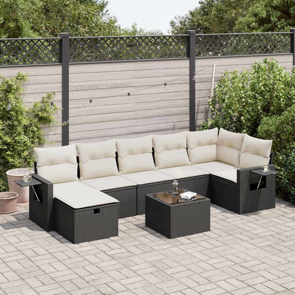 8-tlg. Garten-Sofagarnitur mit Kissen Schwarz Poly Rattan