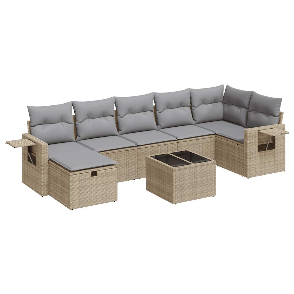 8-tlg. Garten-Sofagarnitur mit Kissen Beige Poly Rattan