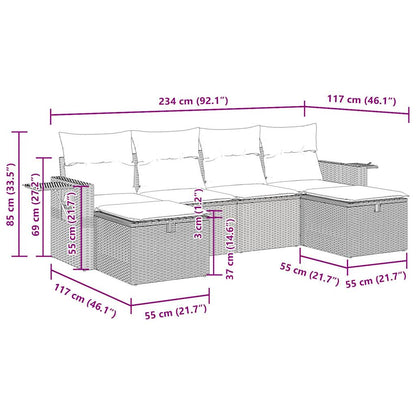 6-tlg. Garten-Sofagarnitur mit Kissen Schwarz Poly Rattan