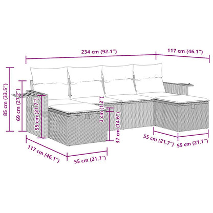 6-tlg. Garten-Sofagarnitur mit Kissen Grau Poly Rattan