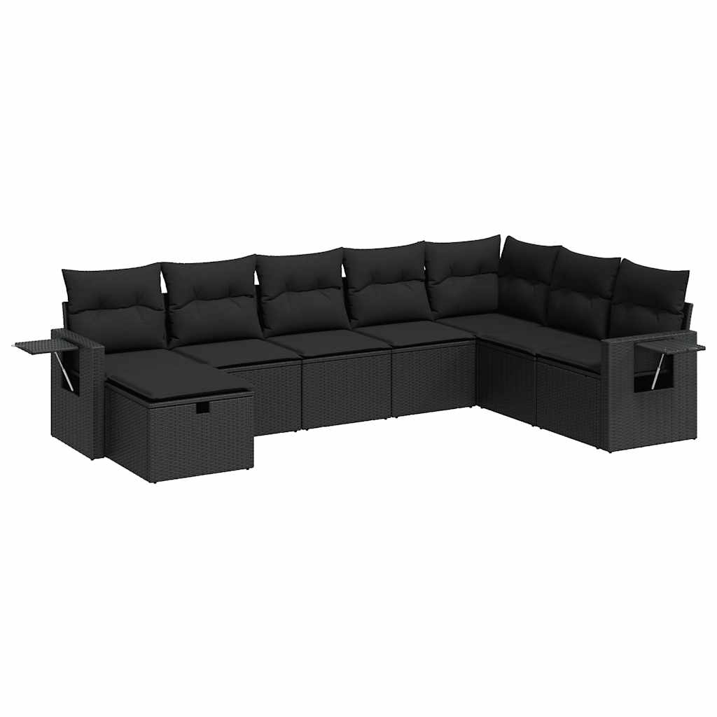 8-tlg. Garten-Sofagarnitur mit Kissen Schwarz Poly Rattan