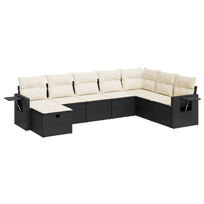 8-tlg. Garten-Sofagarnitur mit Kissen Schwarz Poly Rattan