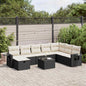 9-tlg. Garten-Sofagarnitur mit Kissen Schwarz Poly Rattan