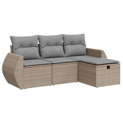 4-tlg. Garten-Sofagarnitur mit Kissen Beige Poly Rattan