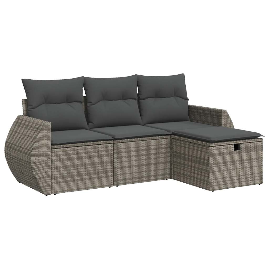 4-tlg. Garten-Sofagarnitur mit Kissen Grau Poly Rattan