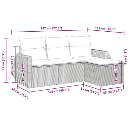 4-tlg. Garten-Sofagarnitur mit Kissen Hellgrau Poly Rattan