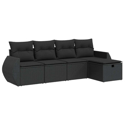 5-tlg. Garten-Sofagarnitur mit Kissen Schwarz Poly Rattan