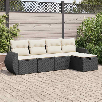 5-tlg. Garten-Sofagarnitur mit Kissen Schwarz Poly Rattan