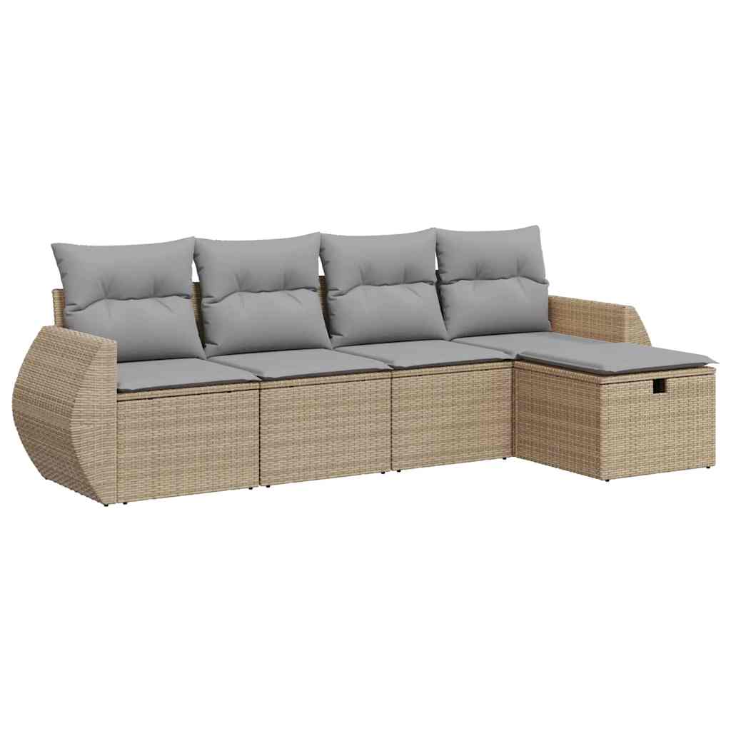 5-tlg. Garten-Sofagarnitur mit Kissen Beige Poly Rattan