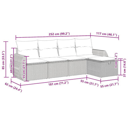 5-tlg. Garten-Sofagarnitur mit Kissen Grau Poly Rattan