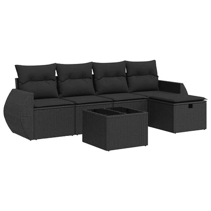 6-tlg. Garten-Sofagarnitur mit Kissen Schwarz Poly Rattan