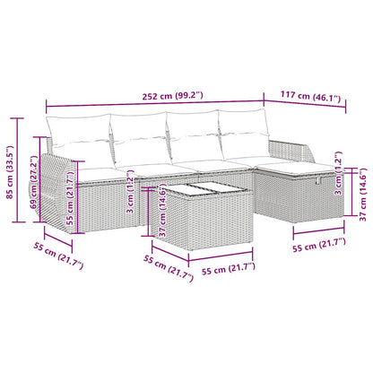 6-tlg. Garten-Sofagarnitur mit Kissen Schwarz Poly Rattan