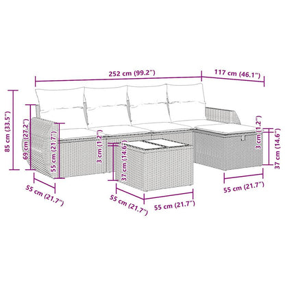 6-tlg. Garten-Sofagarnitur mit Kissen Schwarz Poly Rattan