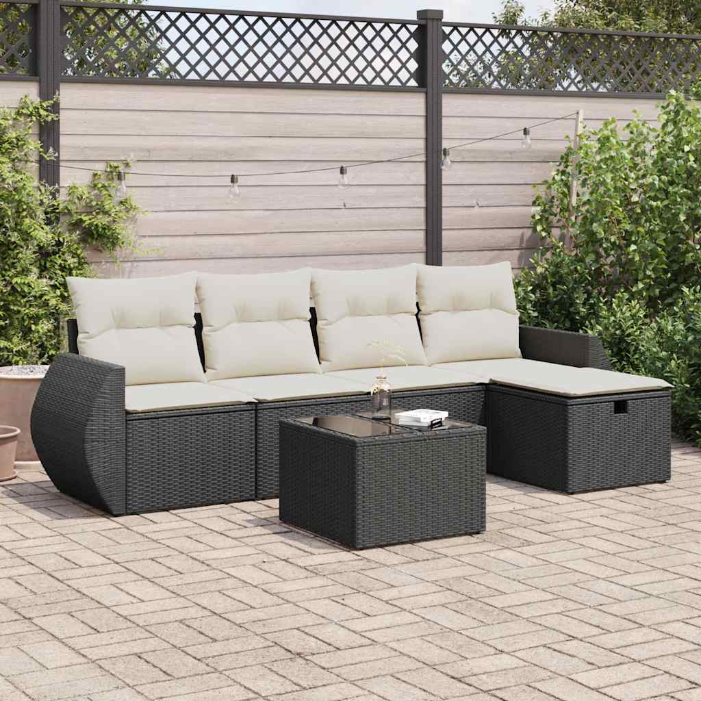 6-tlg. Garten-Sofagarnitur mit Kissen Schwarz Poly Rattan