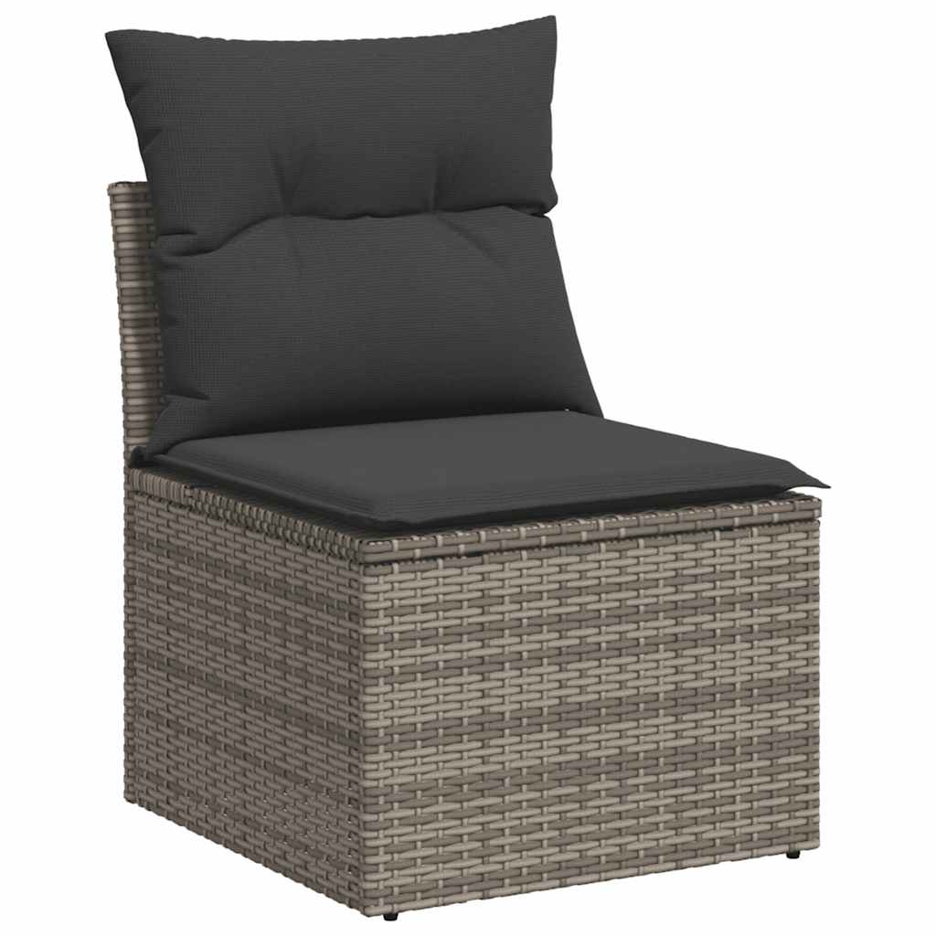 6-tlg. Garten-Sofagarnitur mit Kissen Grau Poly Rattan