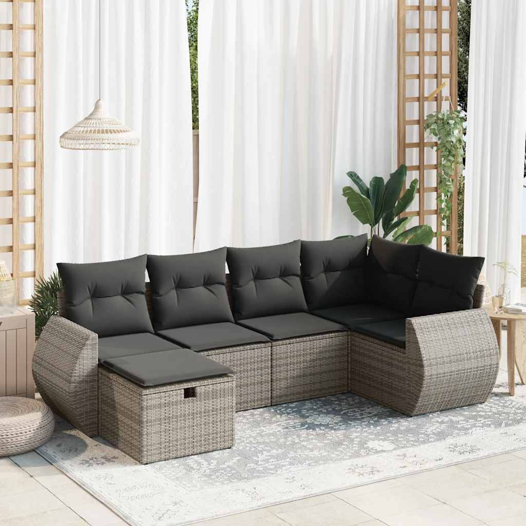 6-tlg. Garten-Sofagarnitur mit Kissen Grau Poly Rattan