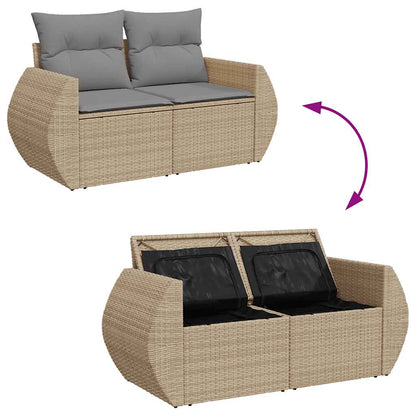 7-tlg. Garten-Sofagarnitur mit Kissen Beige Poly Rattan