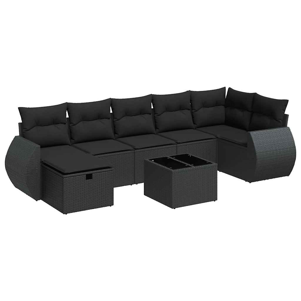 8-tlg. Garten-Sofagarnitur mit Kissen Schwarz Poly Rattan