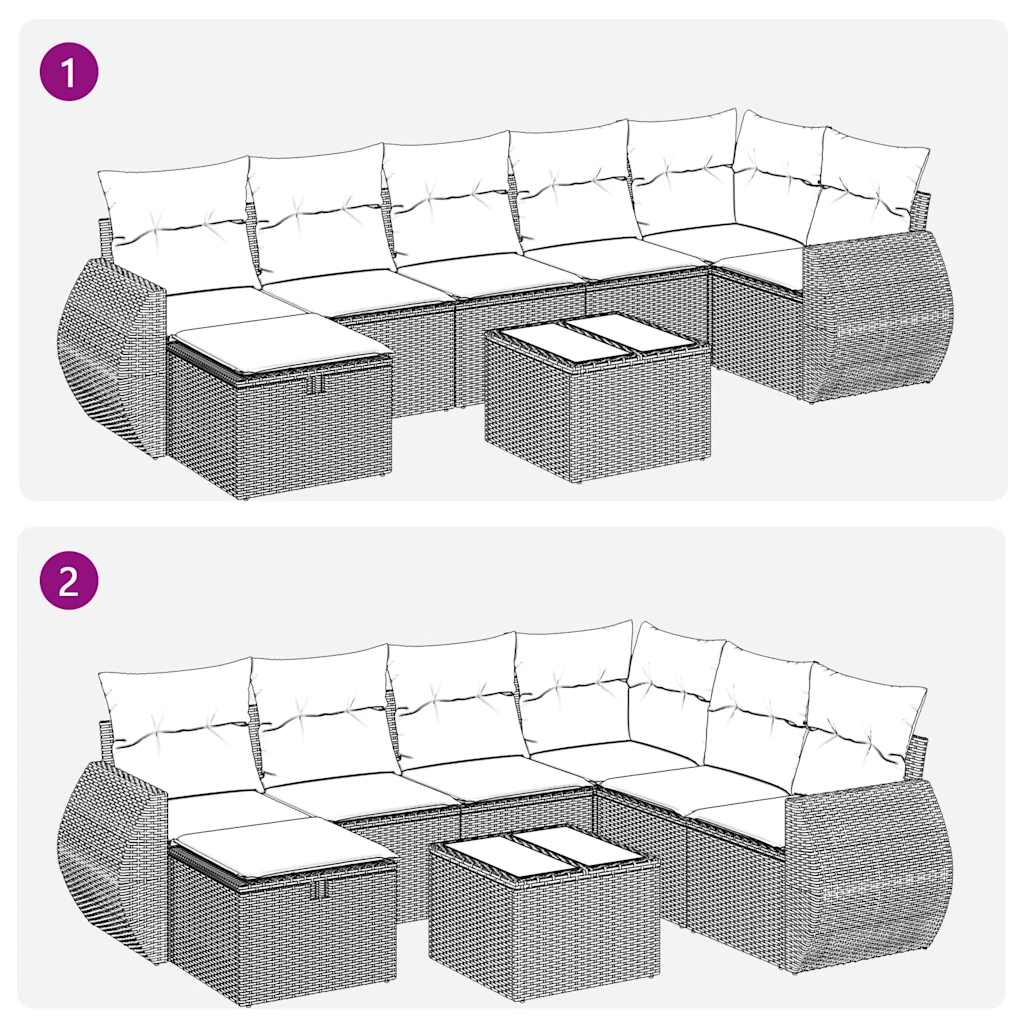 8-tlg. Garten-Sofagarnitur mit Kissen Grau Poly Rattan