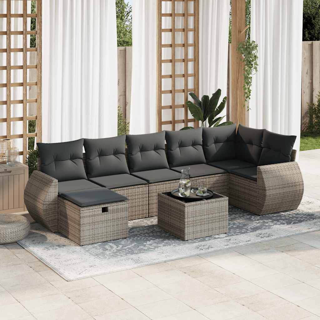 8-tlg. Garten-Sofagarnitur mit Kissen Grau Poly Rattan