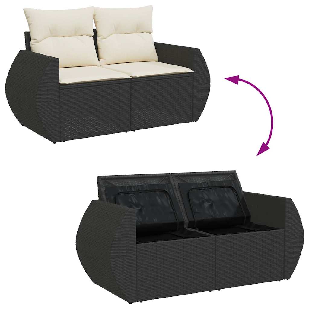 8-tlg. Garten-Sofagarnitur mit Kissen Schwarz Poly Rattan