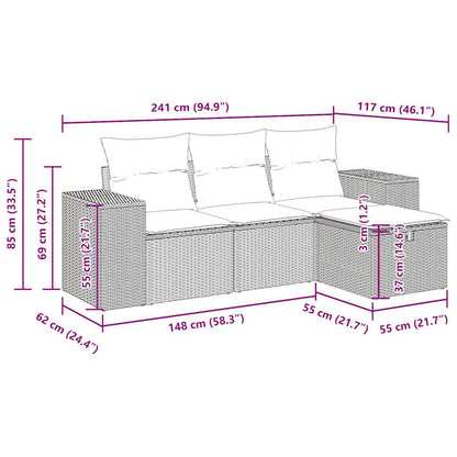 4-tlg. Garten-Sofagarnitur mit Kissen Hellgrau Poly Rattan