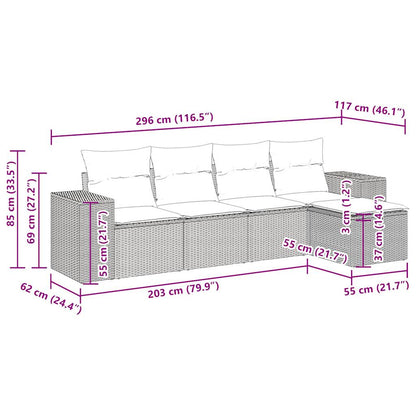 5-tlg. Garten-Sofagarnitur mit Kissen Hellgrau Poly Rattan